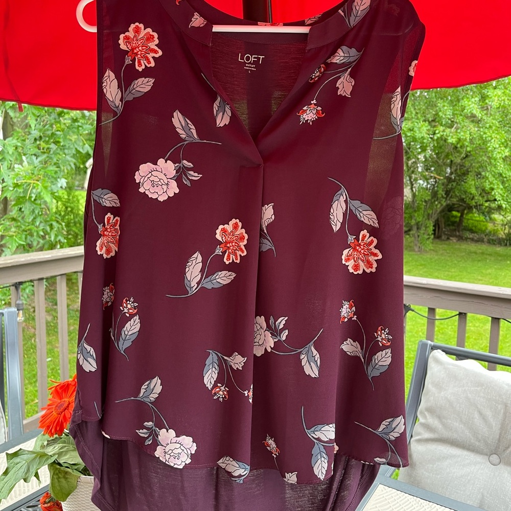 Loft Outlet Sleeveless Plum Purple Floral Blouse